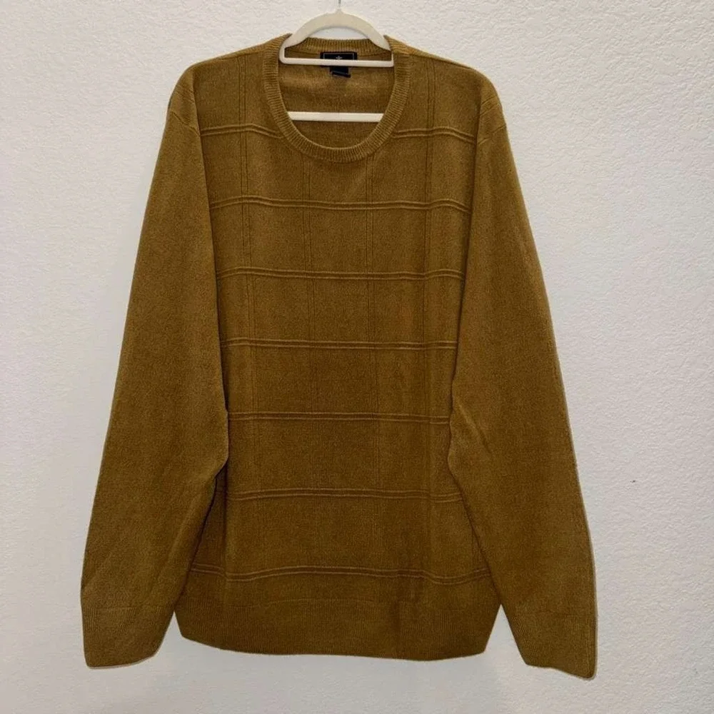 Dockers Men's Size XXL Pullover Crew Neck Sweater Tan Yellow Striped Soft Preppy